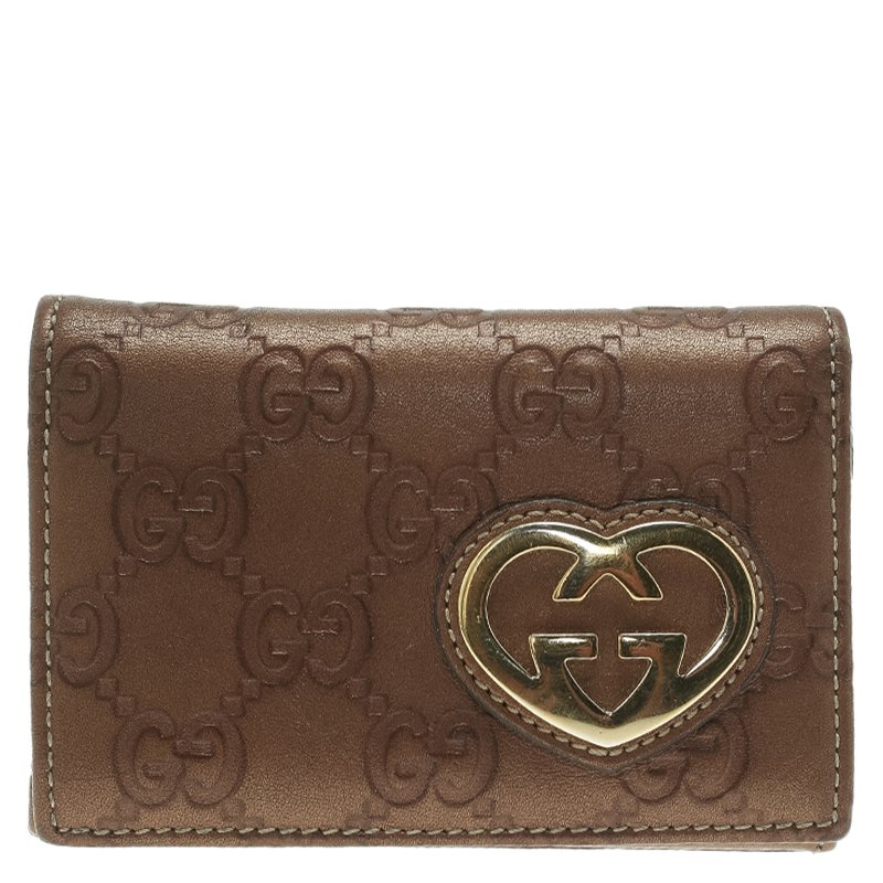 Gucci Bronze Guccissima Leather Heart Card Holder