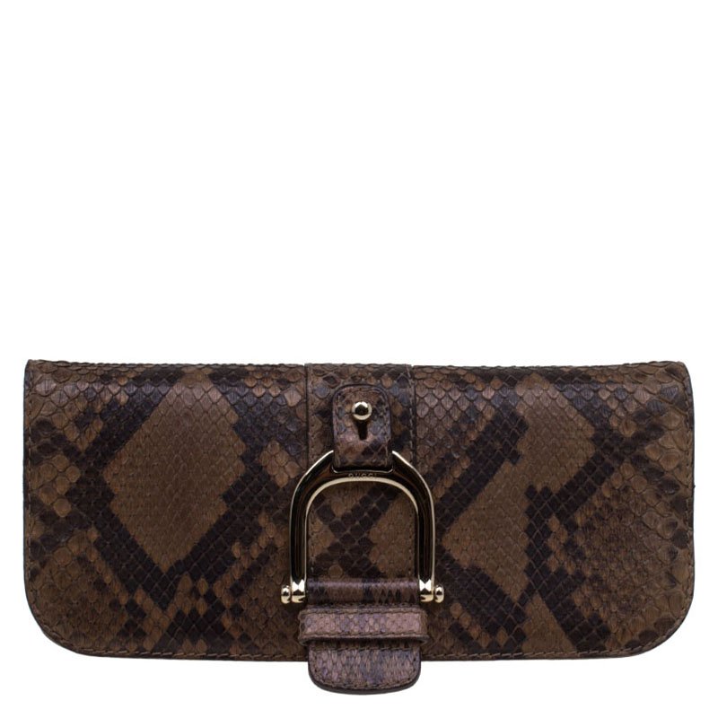 مملوكة مسبقًا حقيبة كلاتش غوتشي غرينيتش جلد وثعبان بنية