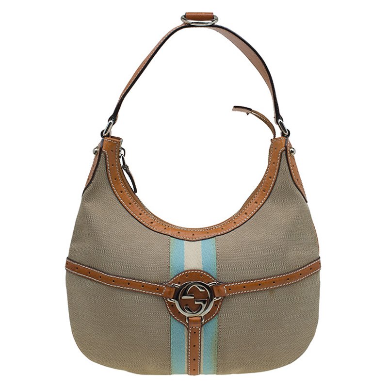 Pre Owned Gucci Beige/Brown Canvas Vintage Web Reins Hobo