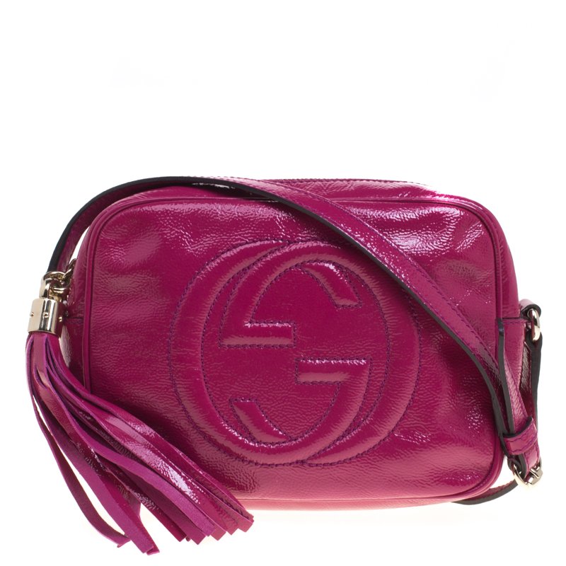 Pre Owned Gucci Magenta Patent Leather Small Soho Disco Shoulder Bag