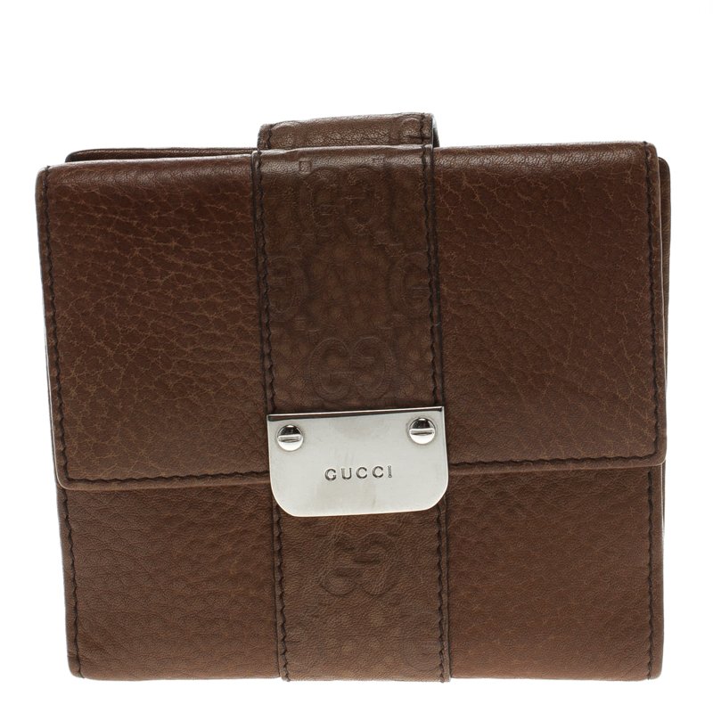 Gucci Brown Leather Guccissima Details Compact Wallet
