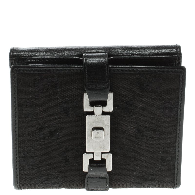 Gucci Black GG Canvas and Leather Compact Wallet