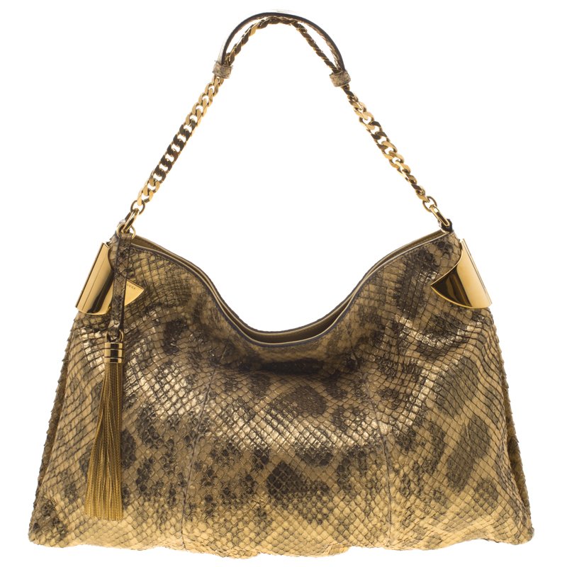 Pre Owned Gucci Gold Anaconda Medium Gucci 1970 Shoulder Bag