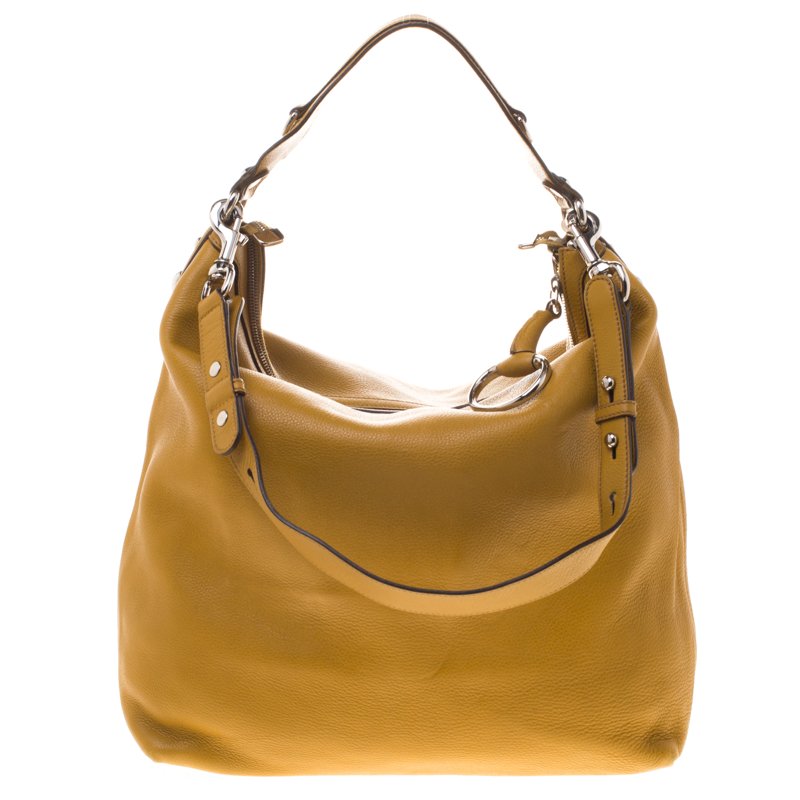 Pre Owned حقيبة غوتشي ايكون بيت كبيرة جلد صفراء