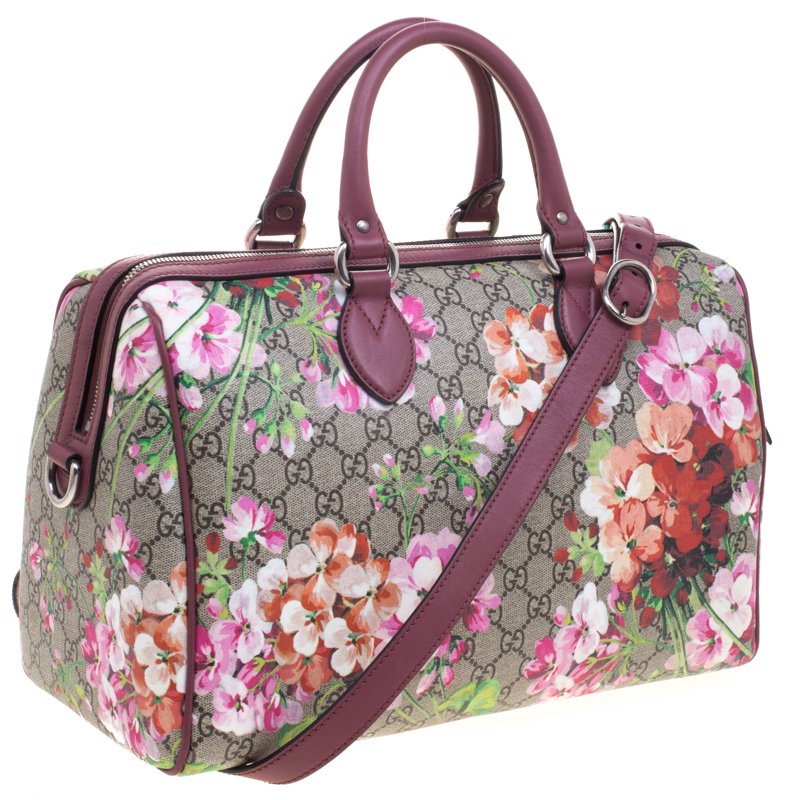 Gucci Pink GG Blooms Supreme Canvas Boston Bag Small QFB18ZF7PH000