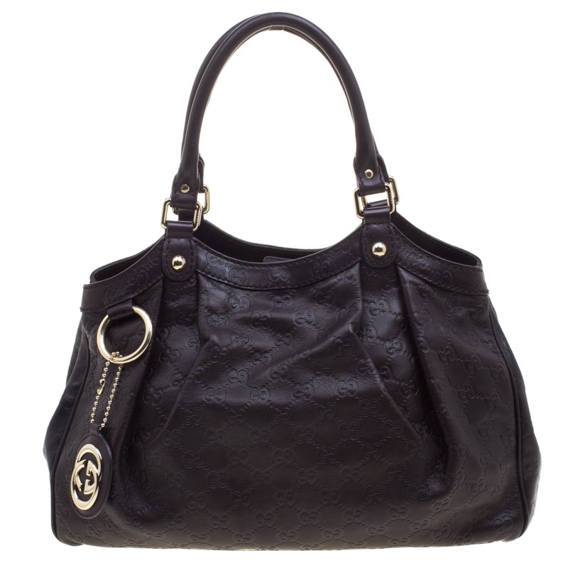 مملوكة مسبقًا حقيبة يد غوتشي سوكي متوسطة جلد غوتشيسيما عنابية داكنة