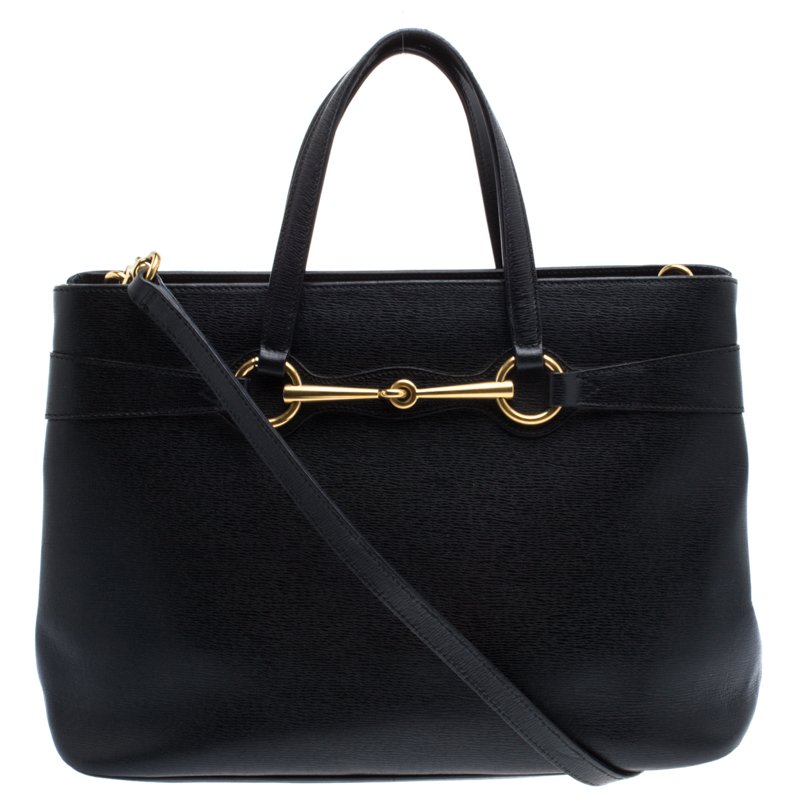 Pre Owned Gucci Black Leather Bright Bit Jasmine Top Handle Bag