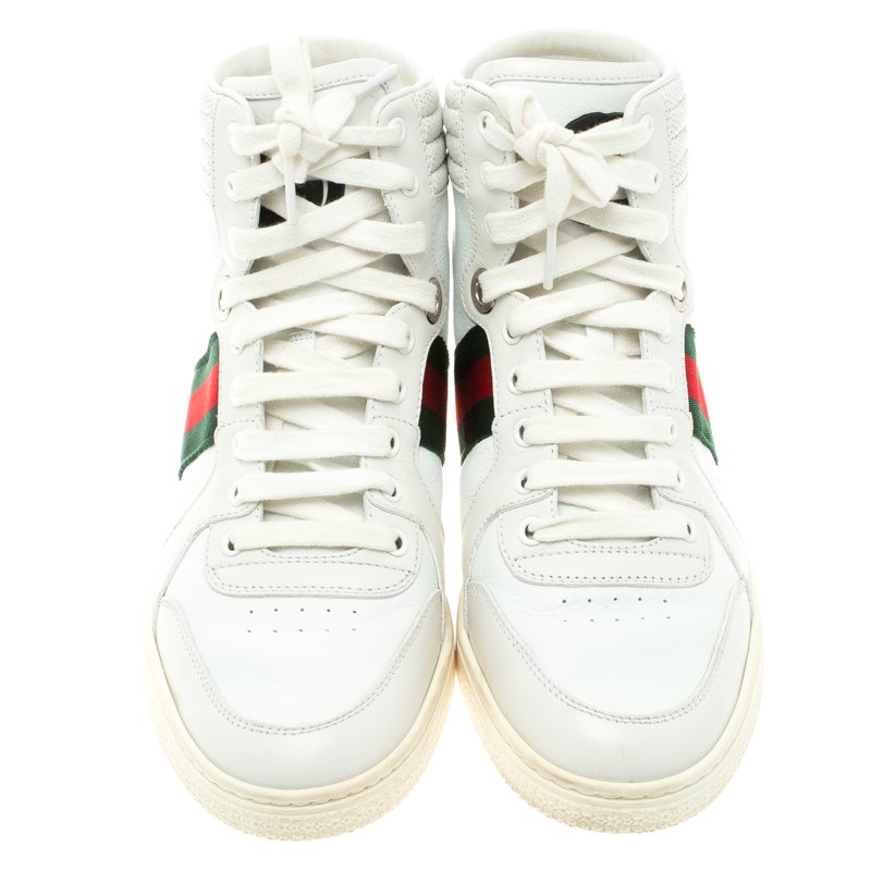 Gucci White Leather Alta Coda Web Detail High Top Sneakers Size 39