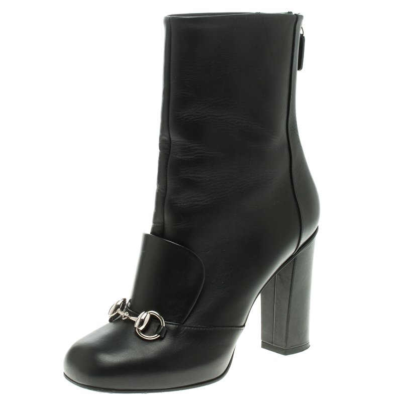 Pre Owned Gucci Black Leather Horsebit Ankle Boots Size 36