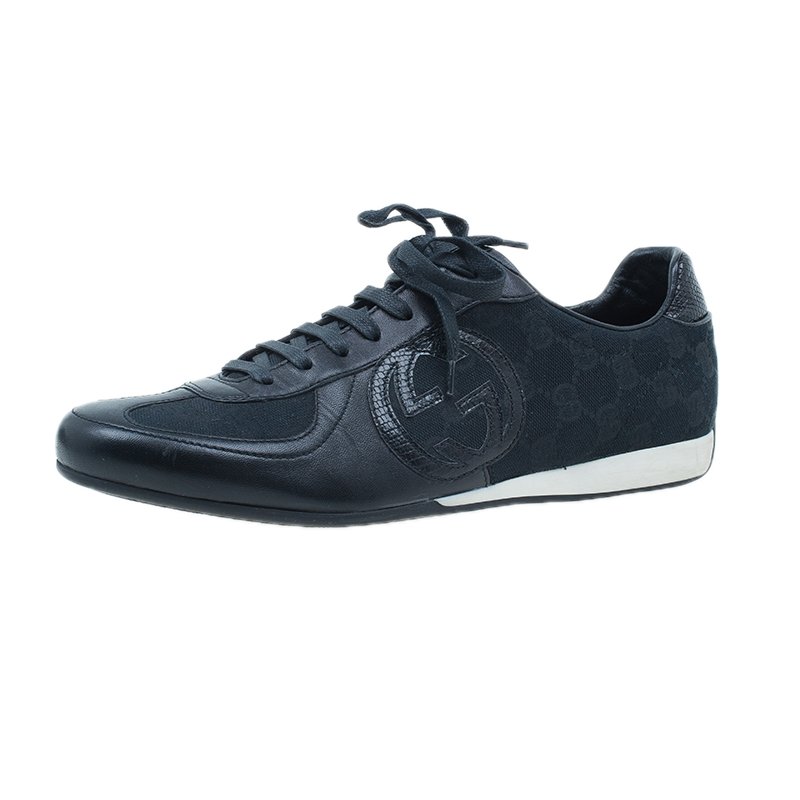 Pre Owned حذاء رياضي غوتشي جلد أسود غوتشيسيما و كانفاس بالشعار مقاس 39.5