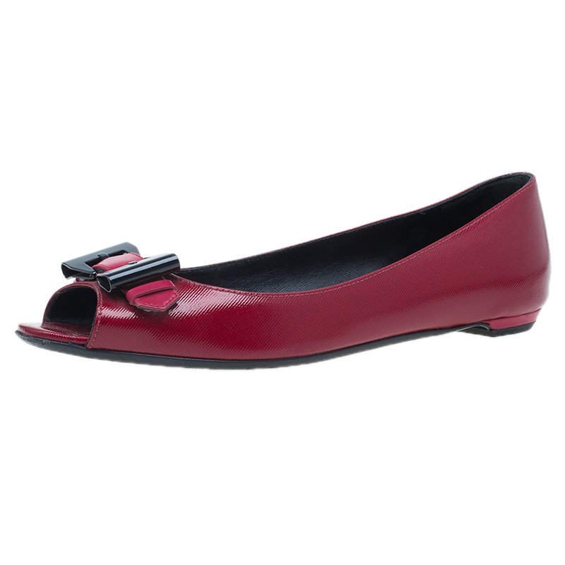 red open toe flats