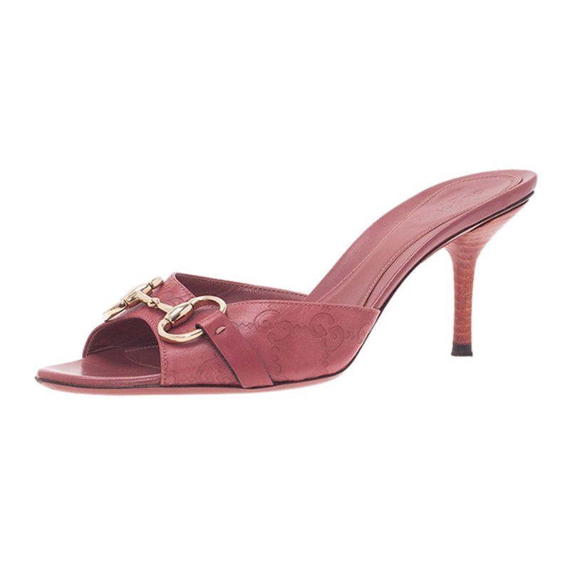 Pre Owned Gucci Pink Guccissima Leather Horsebit Slides Size 39