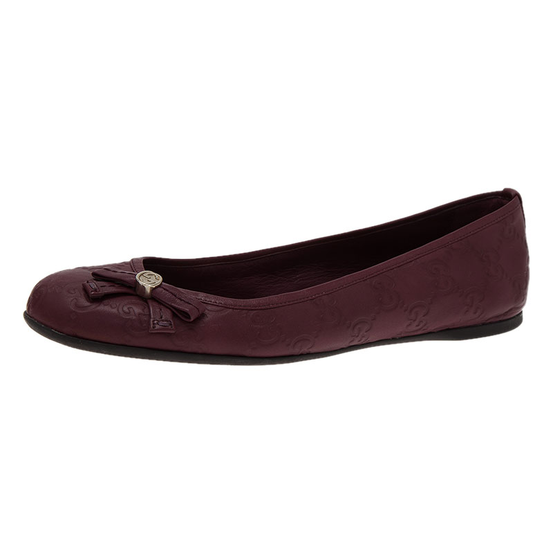 مملوكة مسبقًا Gucci Purple Guccissima Leather Bow Detail Ballet Flats Size 36.5