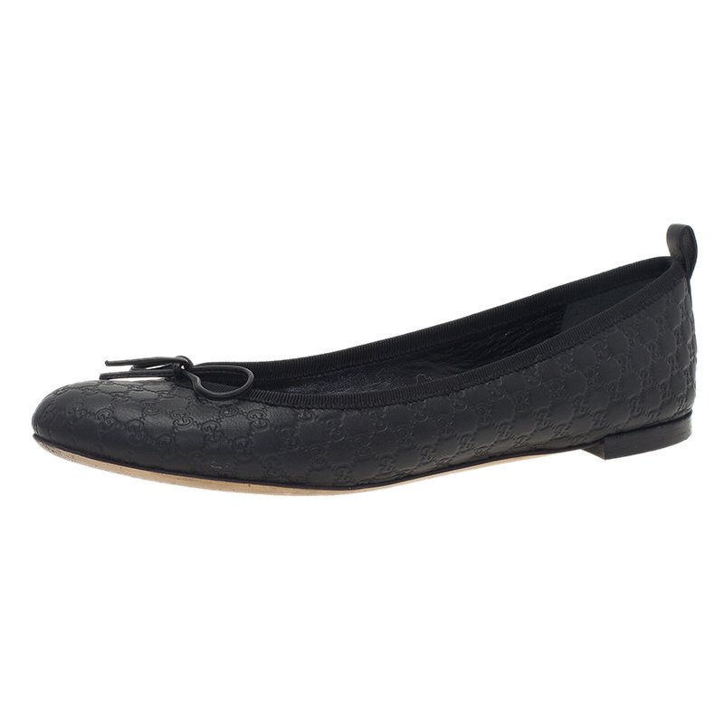 Gucci Black Guccissima Leather Bow Detail Ballet Flats Size 38.5