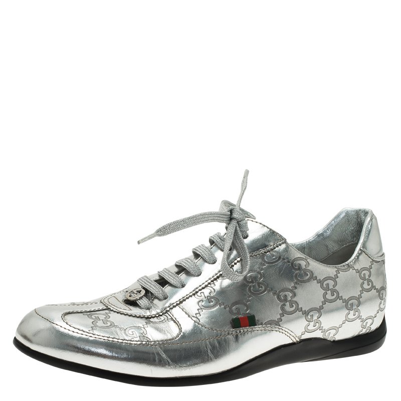 Pre Owned Gucci Silver Mirror Guccissima Leather Sneakers Size 37 