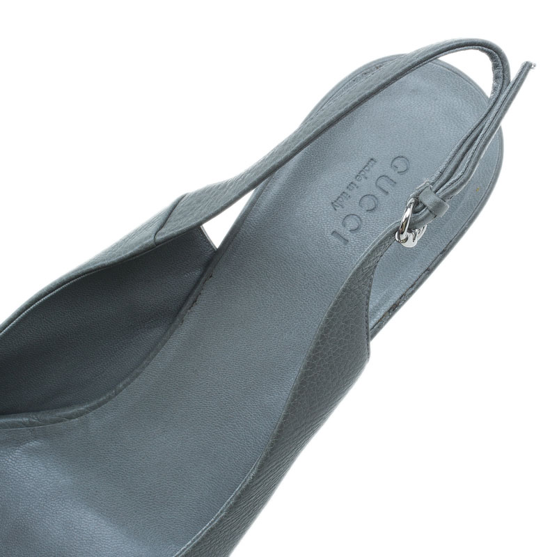  Gucci  Grey Leather Techno Horsebit Slingback Sandals  Size 