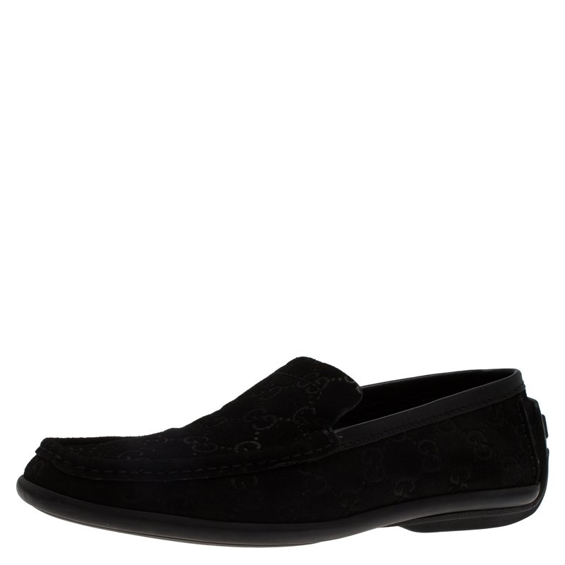 Pre Owned Gucci Black Guccissima Suede Loafers Size 37