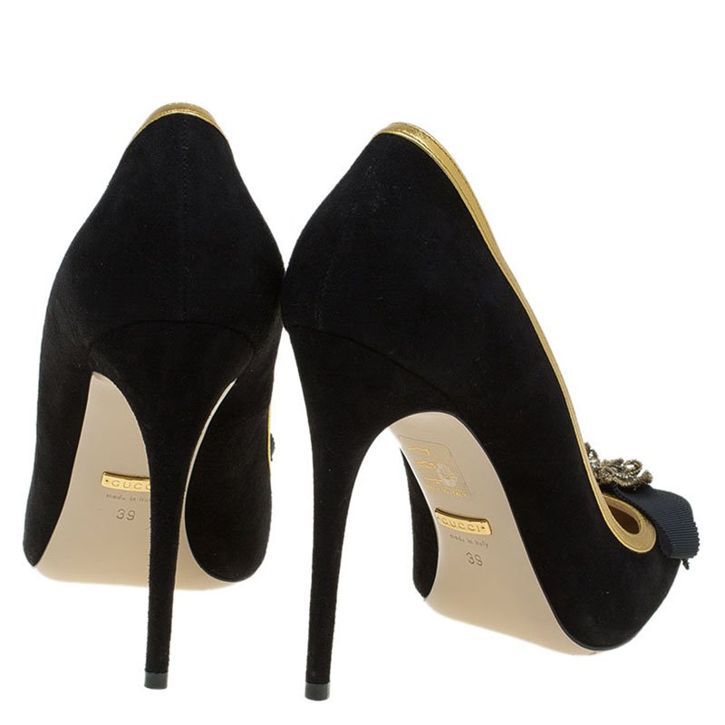 gucci suede pump with removable web bow