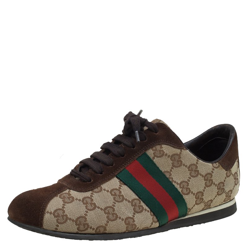 Gucci Beige GG Canvas and Brown Suede 