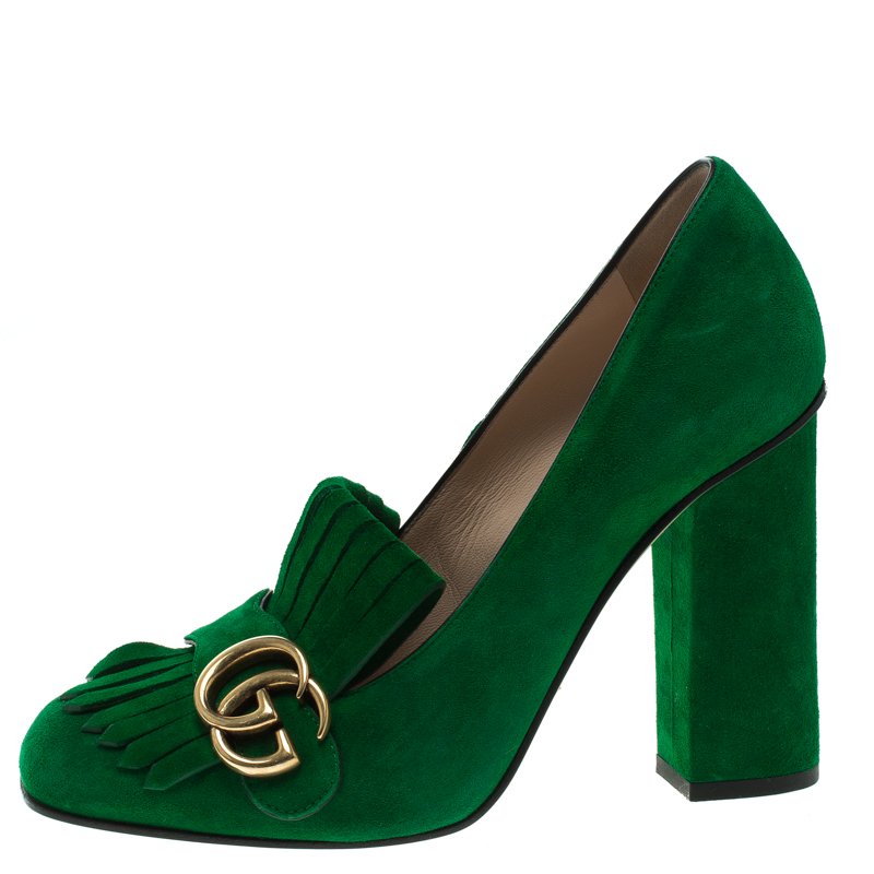 Gucci Emerald Green Suede Detail Block Heel Pumps Size 38.5 Gucci |