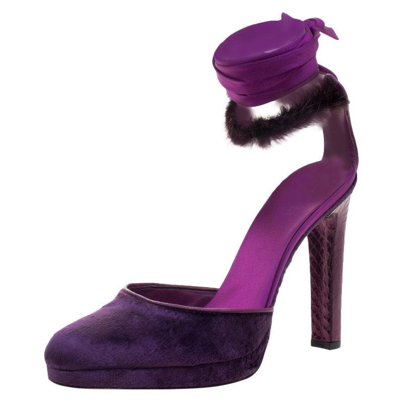 purple velvet sandals