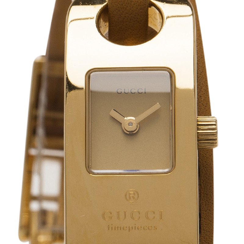 Gucci beige Gold-Plated Stainless Steel O-Frame Women's Wristwatch 16MM