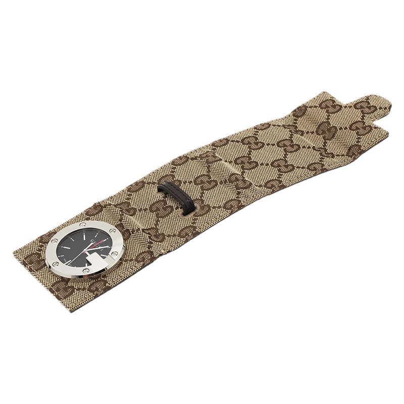 Gucci Black Stainless Steel and Fabric YC200002 Table Clock 