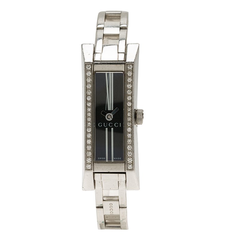 Gucci Black Stainless Steel Diamond G-Link Women's Wristwatch 14MM