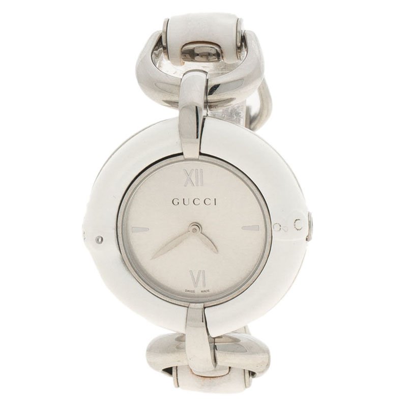Gucci Silver White Bamboo Stainless Steel 132.4 Women's Wristwatch 36MM