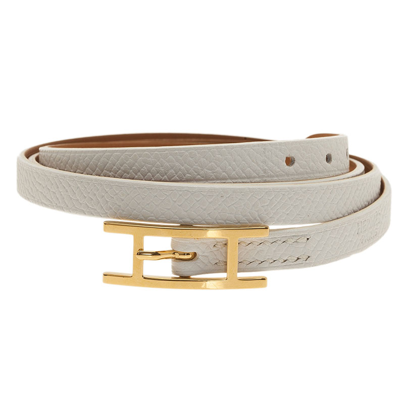 Hermes White Leather Bracelet with Golden Hardware