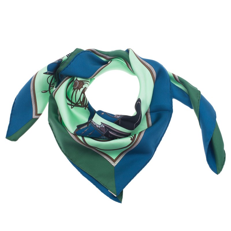 Pre Owned Hermes Green Les Voitures a Transformation Square Scarf