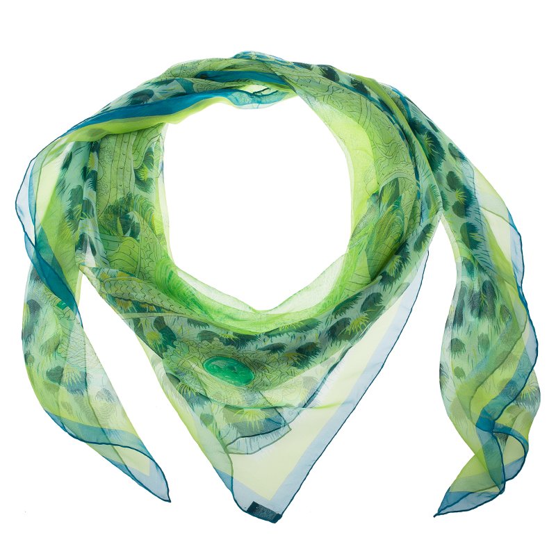 Hermes Green Casques et Plumets Silk Square Scarf