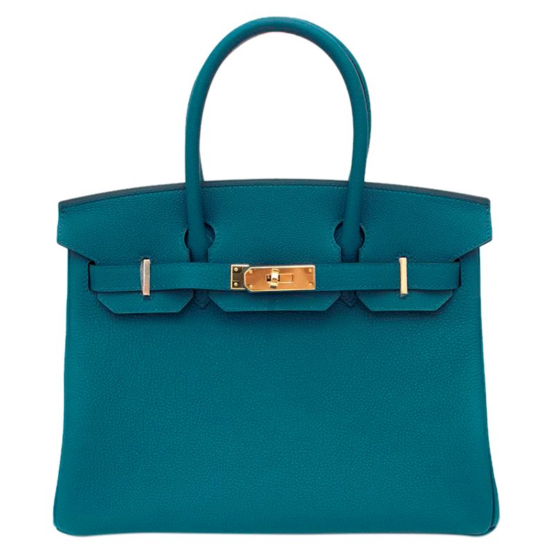 Hermes Izmir Blue Togo Leather Gold Hardware Birkin 30 Bag