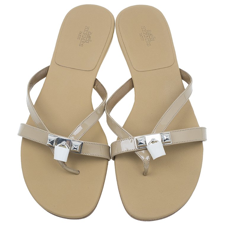 Hermes Beige Patent Corfou Thong Sandals Size 40 Hermes | TLC