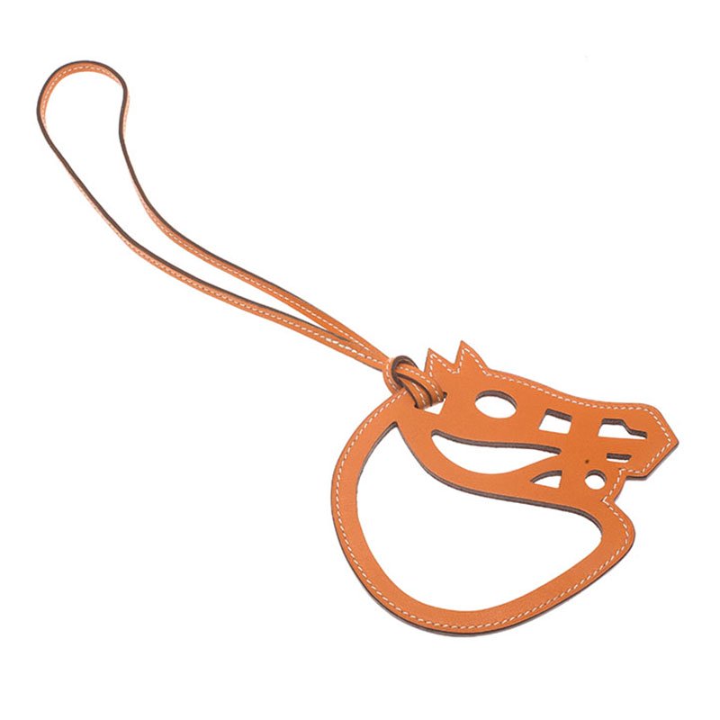 Hermes Orange Leather Paddock Cheval Horse Bag Charm