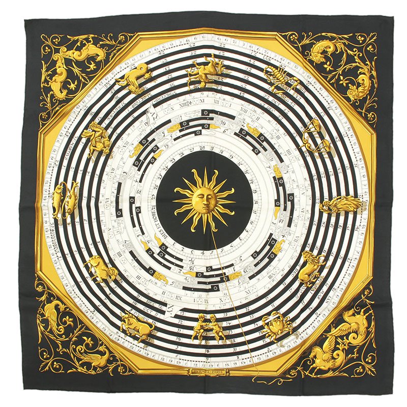 Pre Owned Hermes Black Dies et Hore Silk Square Scarf