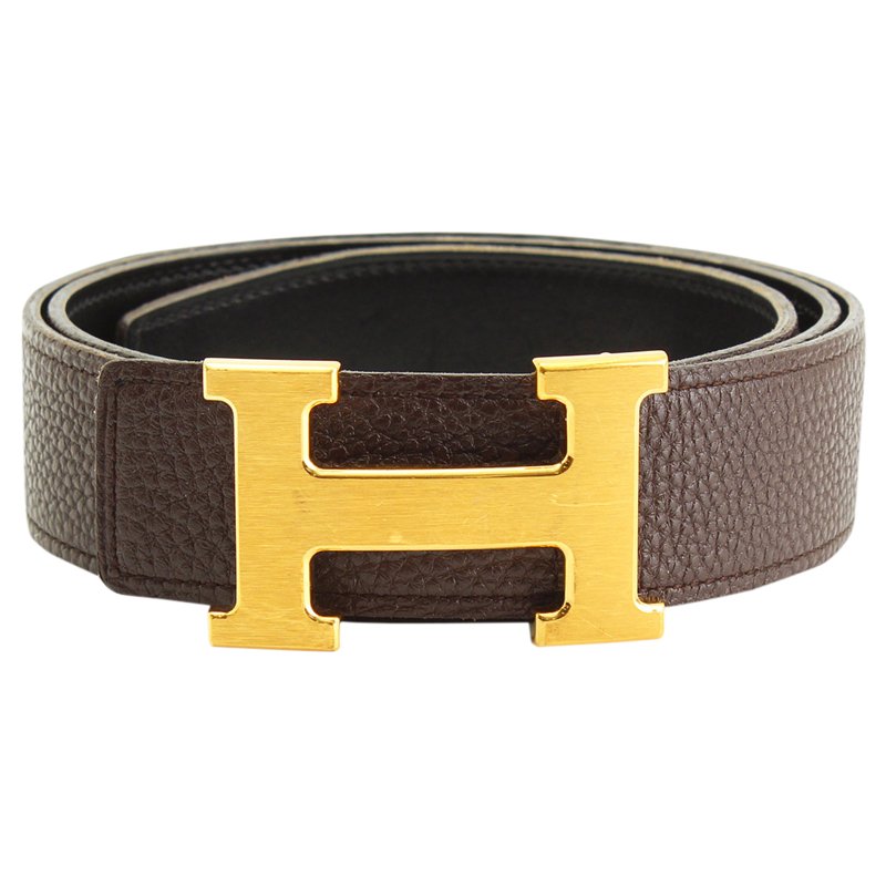 Hermes Brown and Black Leather H Buckle Reversible Belt 85CM Hermes ...