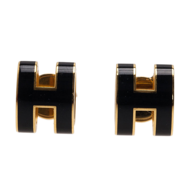 Hermes Pop H Black Lacquered Gold Tone Stud Earrings Hermes | TLC