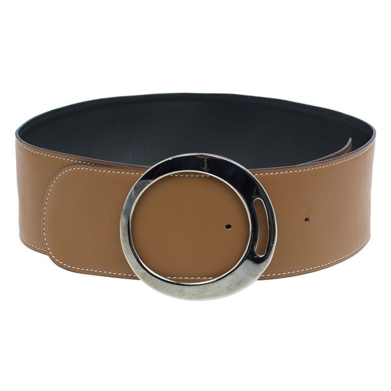 Pre Owned Hermes Brown Leather Broad Belt 75 CM