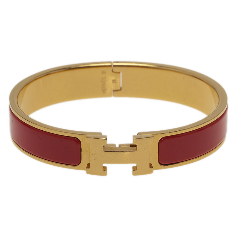 Hermes Clic Clac H Narrow Red Enamel Gold-Plated Bracelet GM Hermes ...