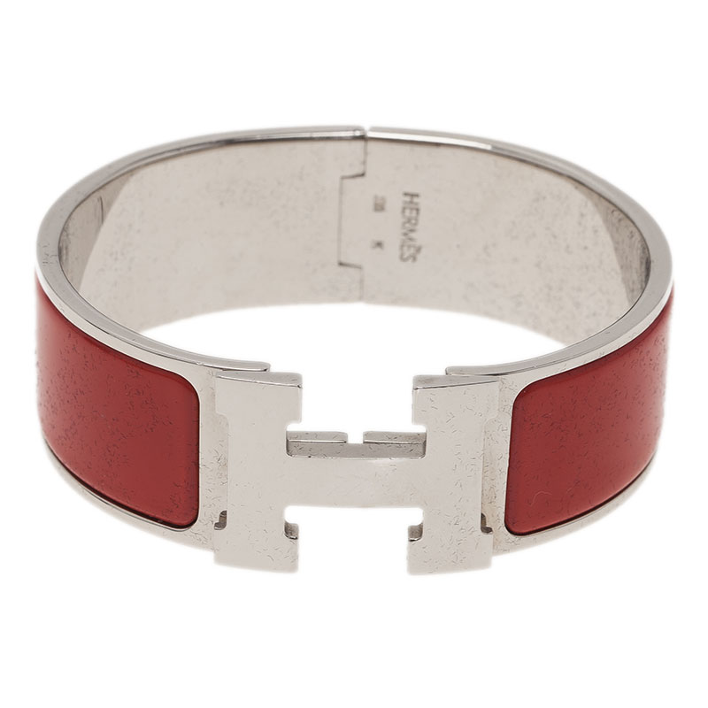 Hermes Clic Clac H Wide Red Enamel Palladium-Plated Bracelet