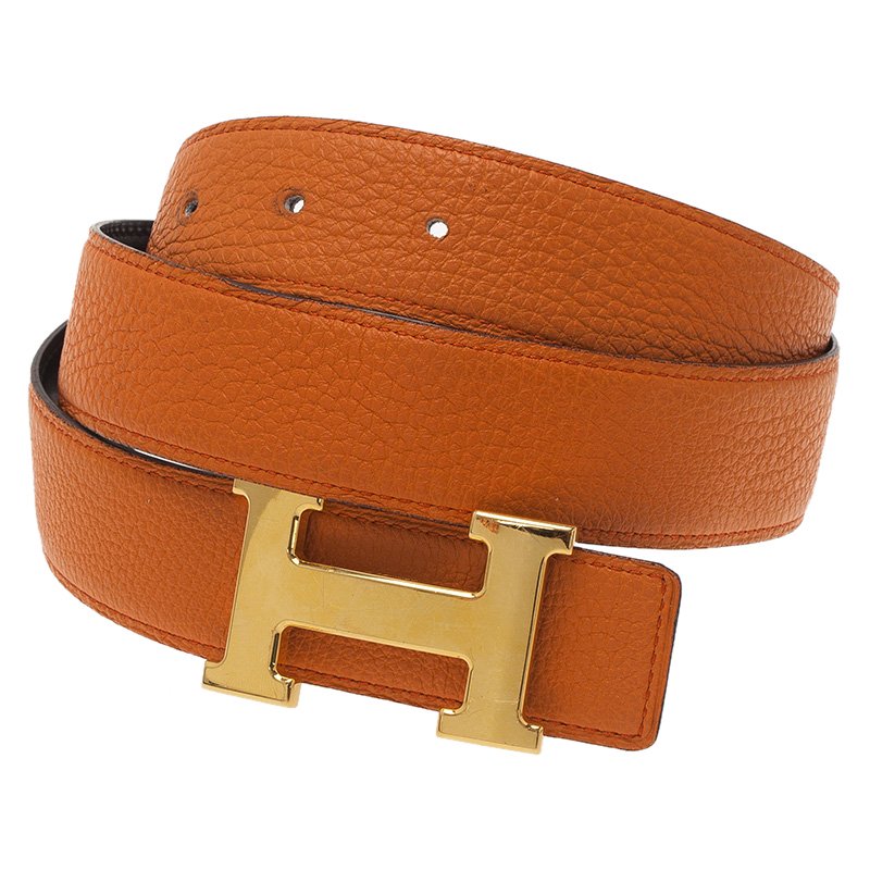 Hermes Orange/Black Leather Reversible Constance Belt 85CM Hermes | TLC