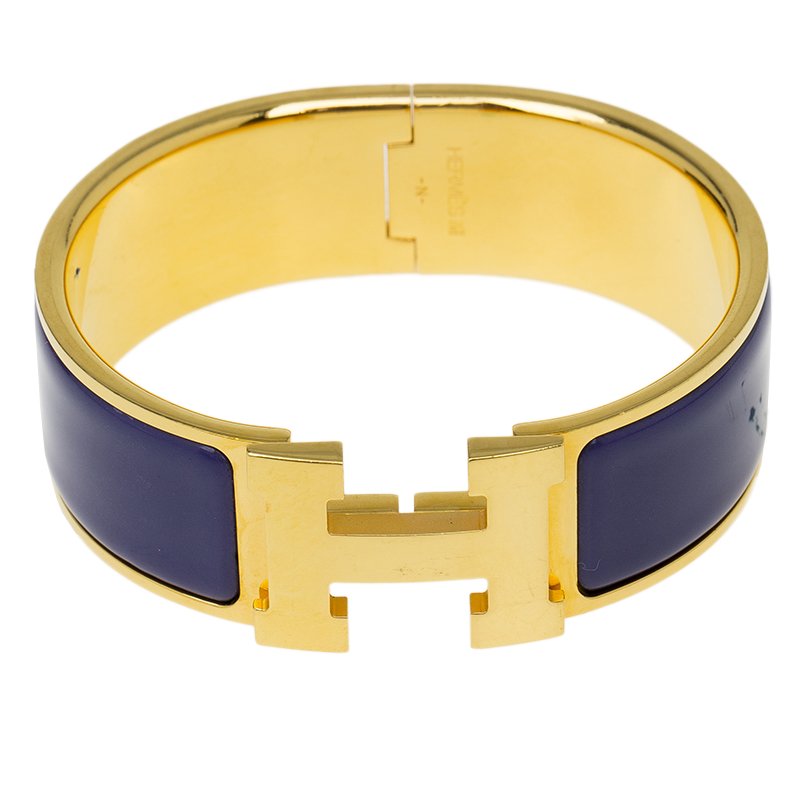 Pre Owned Hermes Clic Clac H Wide Purple Enamel Gold-Plated Bracelet