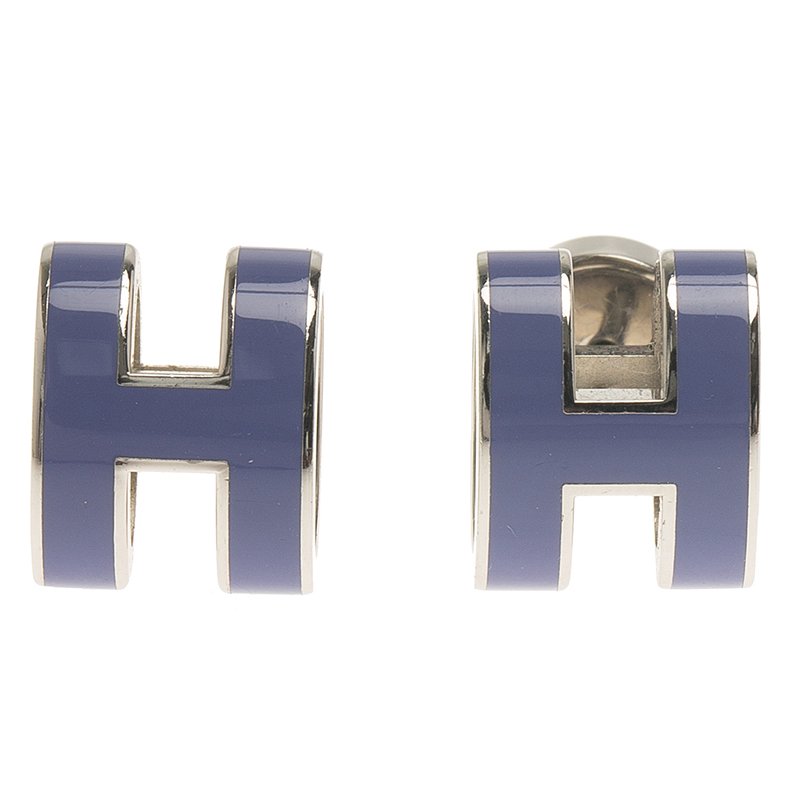 Pre Owned Hermes Pop H Periwinkle Lacquer Palladium Plated Stud Earrings