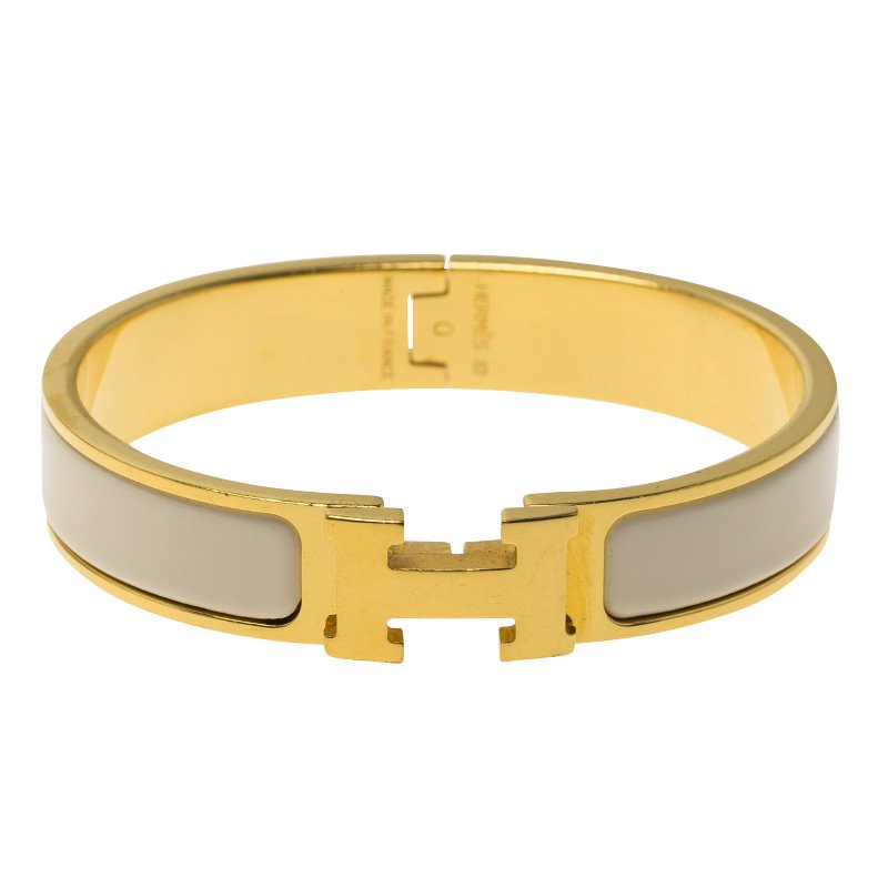 Hermes Clic Clac H White Enamel Gold Plated Narrow Bracelet PM Hermes | TLC