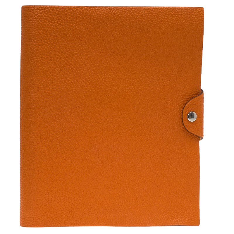Pre Owned Hermes Orange Togo Leather Ulysses Agenda/Notebook MM
