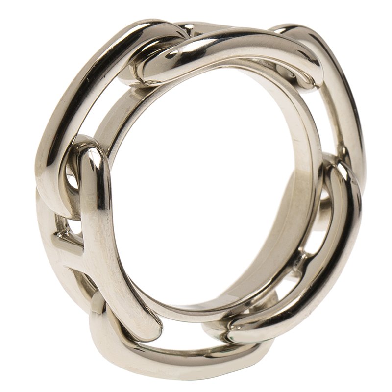 Pre Owned Hermes Regate Silver Permabrass Scarf Ring