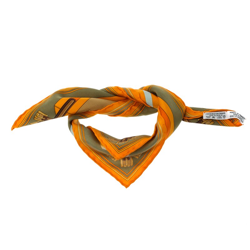 Pre Owned Hermes Multicolor Printed Silk Les Sangles by J.Metz Pocket Square