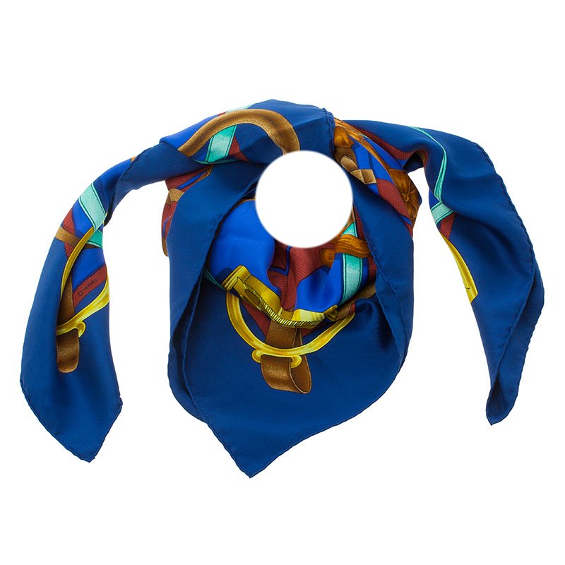 Pre Owned Hermes Blue Printed Silk Grand Manège Square Scarf