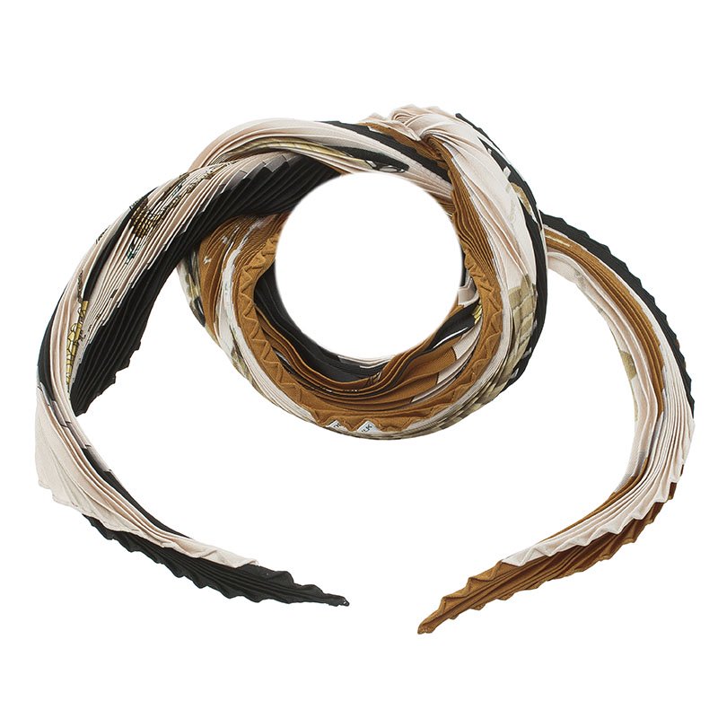 Pre Owned Hermes Multicolor Printed Plisse Silk Clic Clac Scarf